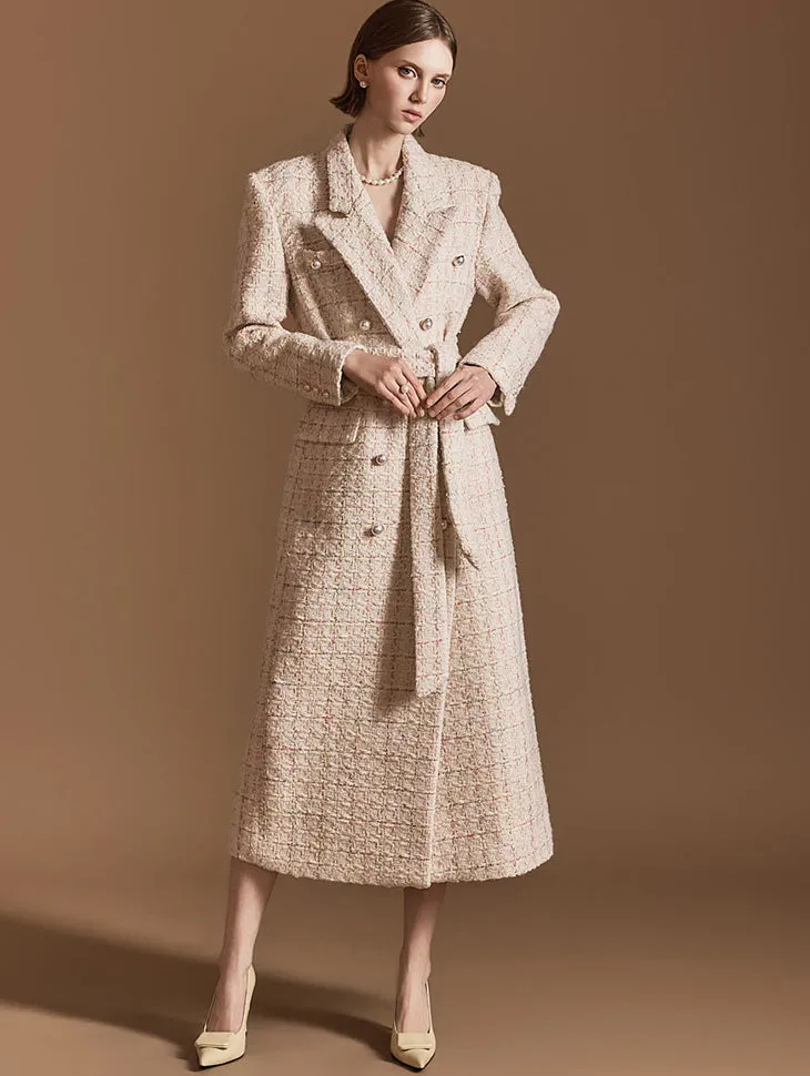 J2595 Tweed Wool Coat With Belt