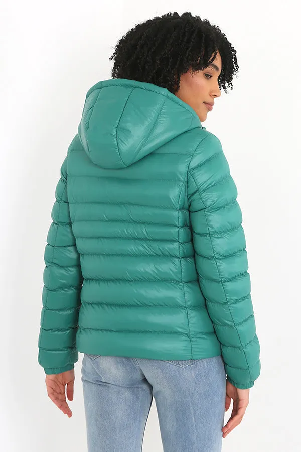 JADE GREEN ZIP THROUGH BADGE DETAIL PADDED JACKET