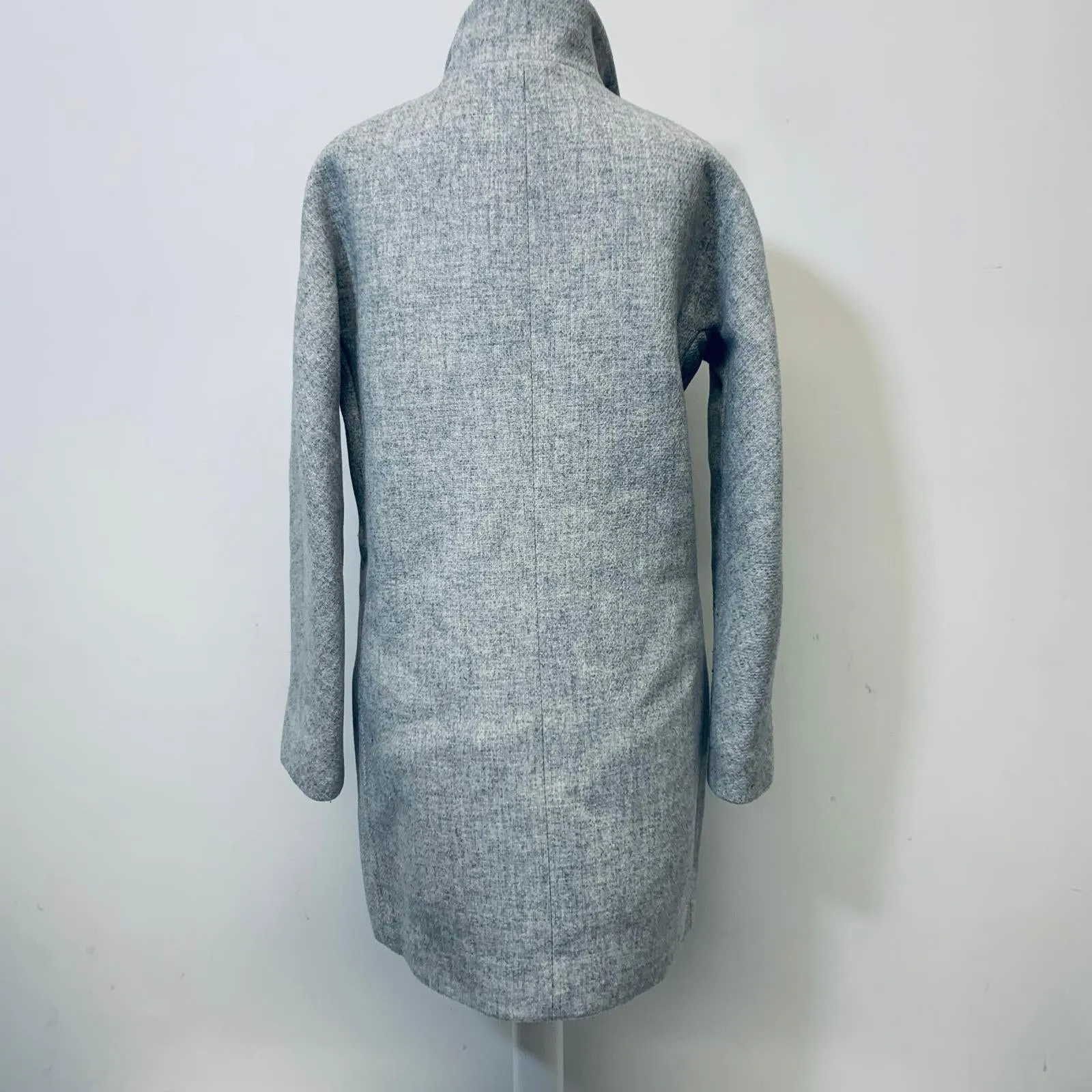 J.CREW Ladies Grey Zip Through Wool Long Sleeve Coat Overcoat Size S