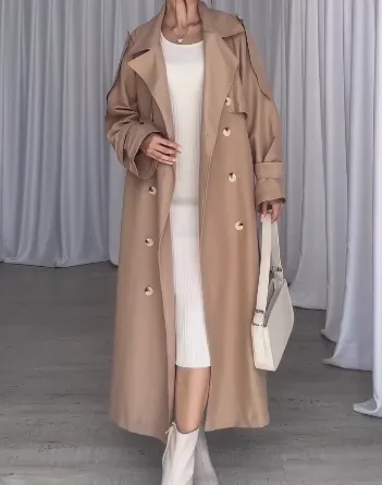 Khaki Elegant Buttoned Coat