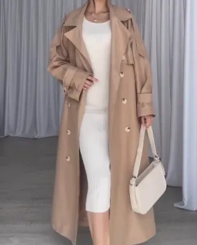 Khaki Elegant Buttoned Coat