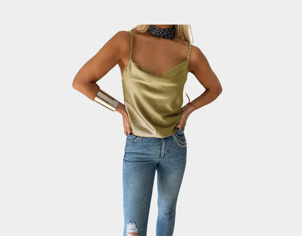 Khaki Gold Spaghetti Strap Tank Top - The Malibu