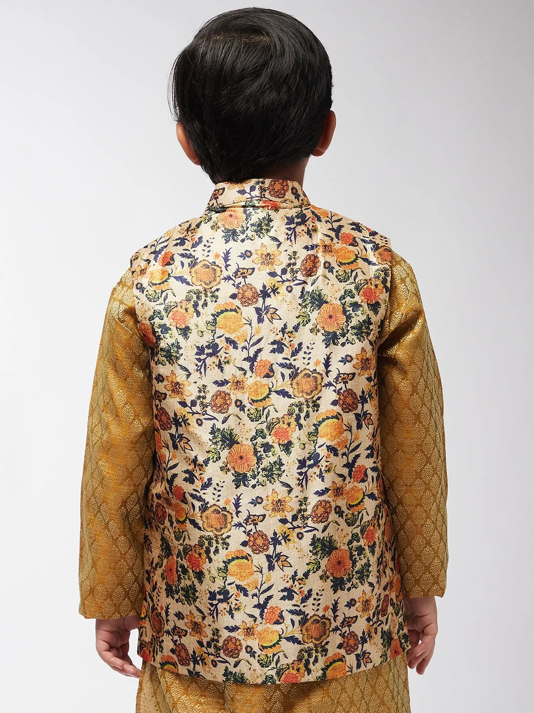 Kid's Silk Blend LimeGreen Printed ONLY Nehru Jacket - Sojanya KID