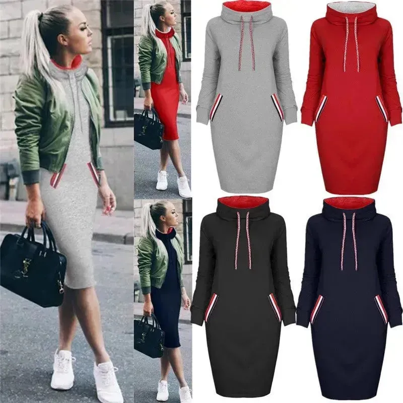 Ladies Winter Hooded Slim Fit Sweatshirt Dress