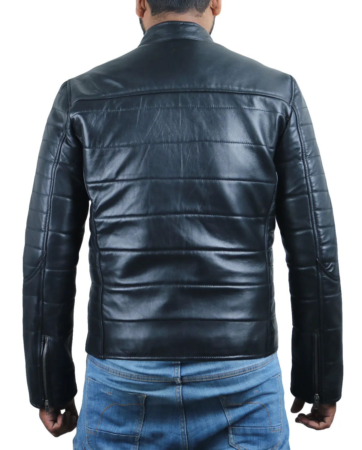 Leather Jackets Hub Mens Genuine Lambskin Leather Jacket (Black, Racer Jacket) - 1501139