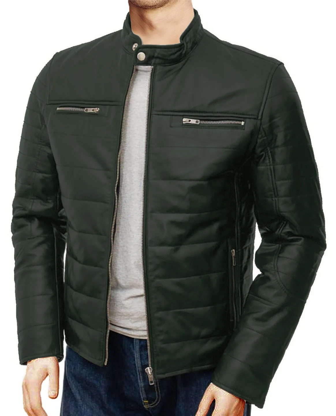 Leather Jackets Hub Mens Genuine Lambskin Leather Jacket (Black, Racer Jacket) - 1501139