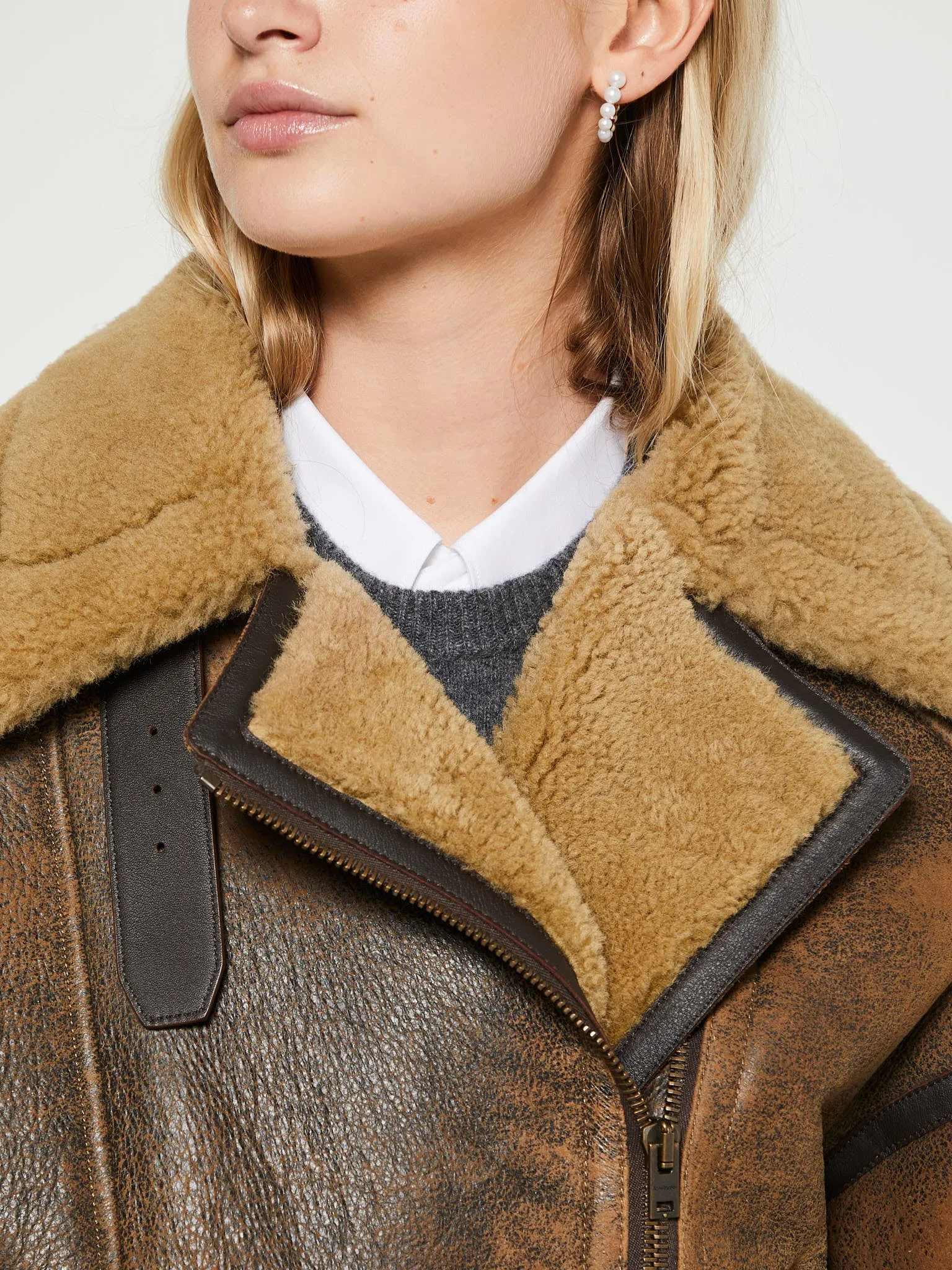 Leather Shearling Jacket in Brown