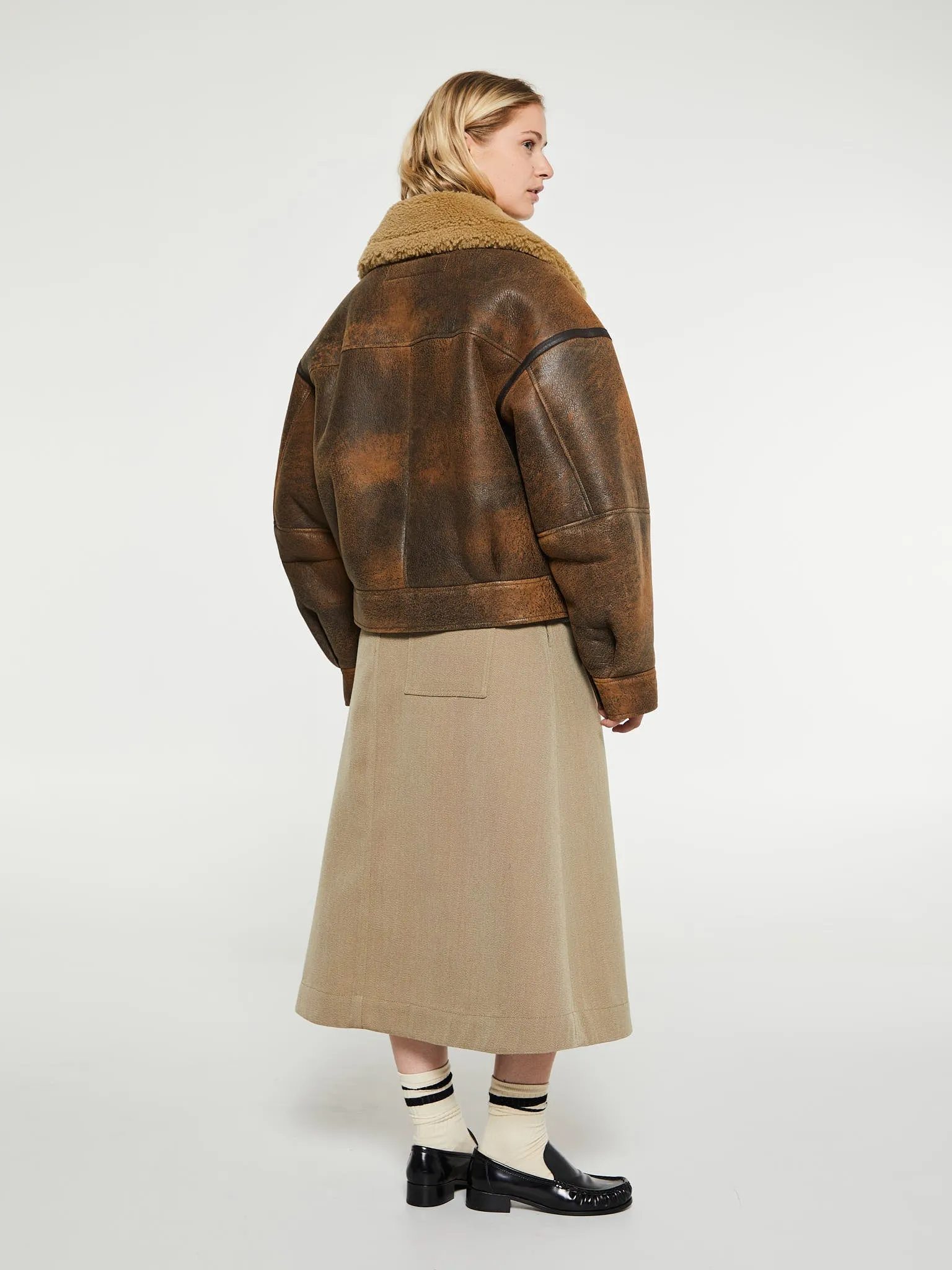 Leather Shearling Jacket in Brown