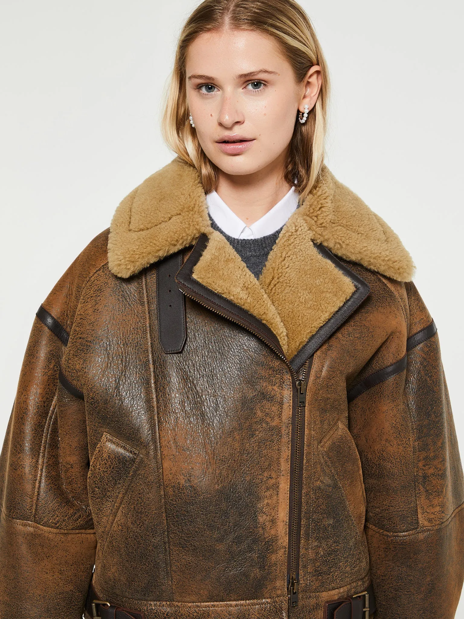 Leather Shearling Jacket in Brown