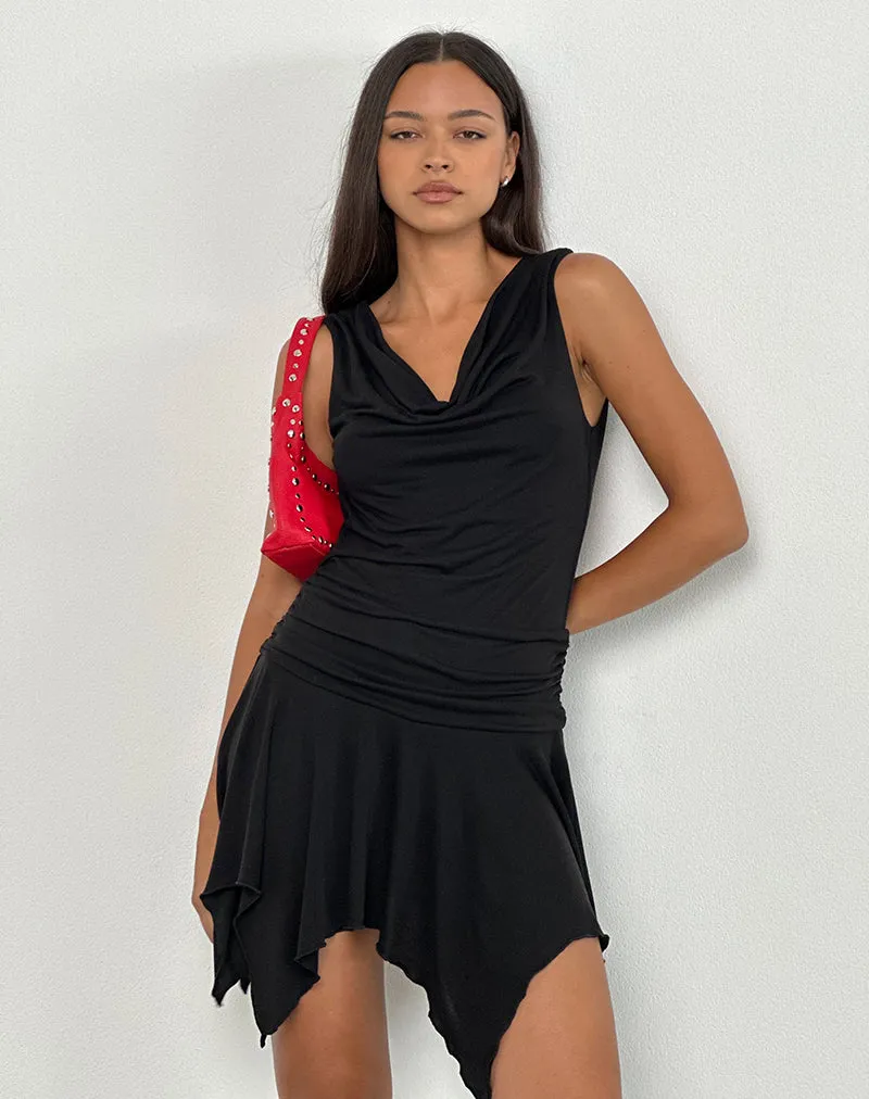 Lizella Hem Mini Dress in Cupro Black