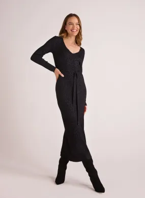 Long Sleeve Maxi Sweater Dress - Black With Metallic