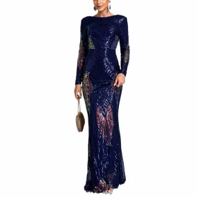 Long Sleeve Sequin Mermaid Formal Dress Multicolor Maxi Dress