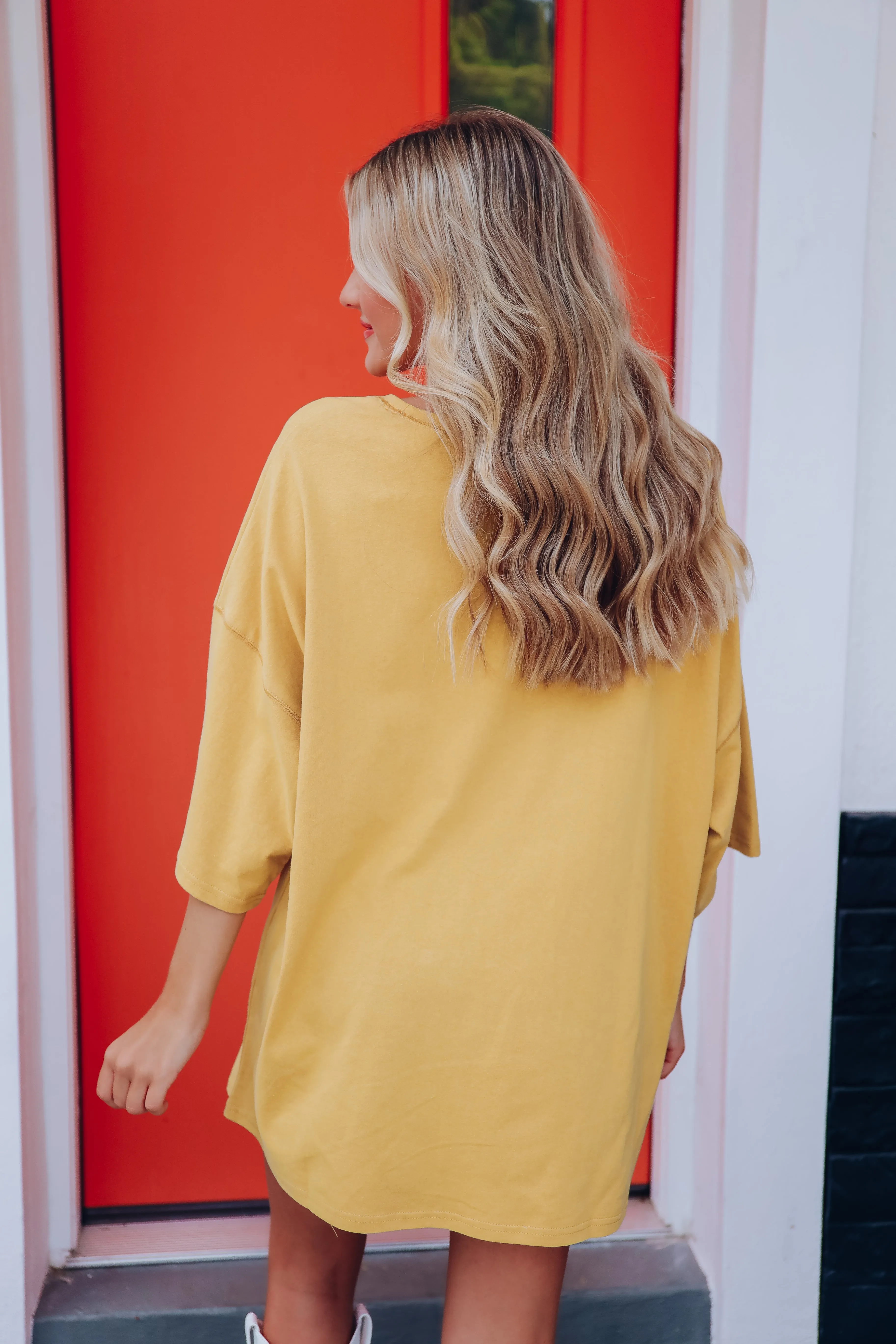 Luminous Sparkling Drop Shoulder Tee - Mustard