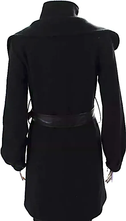 Mackage Montreal. Black Wool Button Front Collared Belted Coat