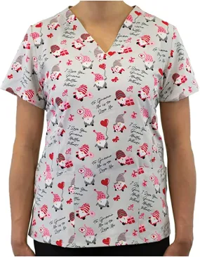 Maevn Women's V-Neck Print Scrub Top 1767 GMW Gnome matter what <br> Sizes S to XL