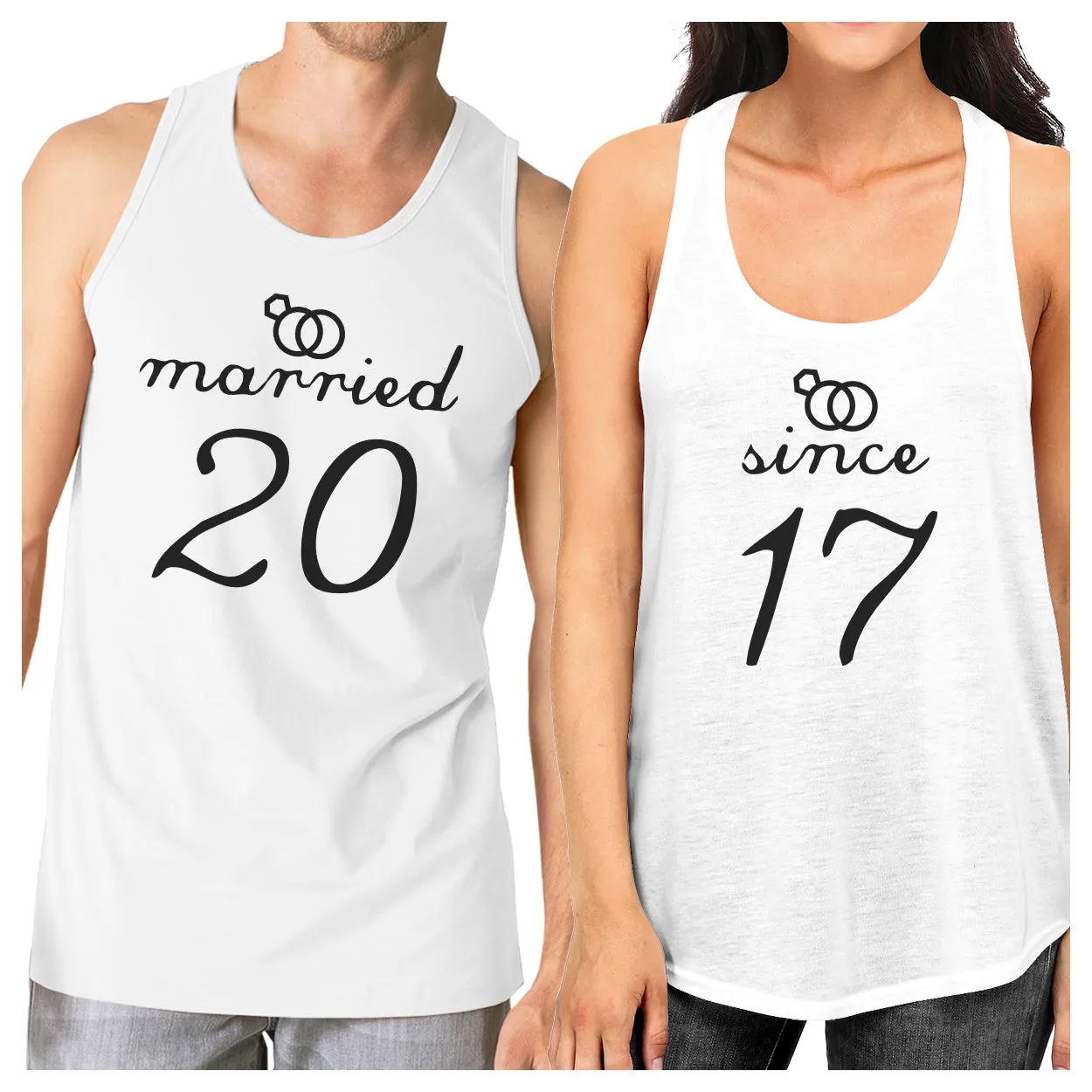 Married Since Custom Matching Couple White Tank Tops