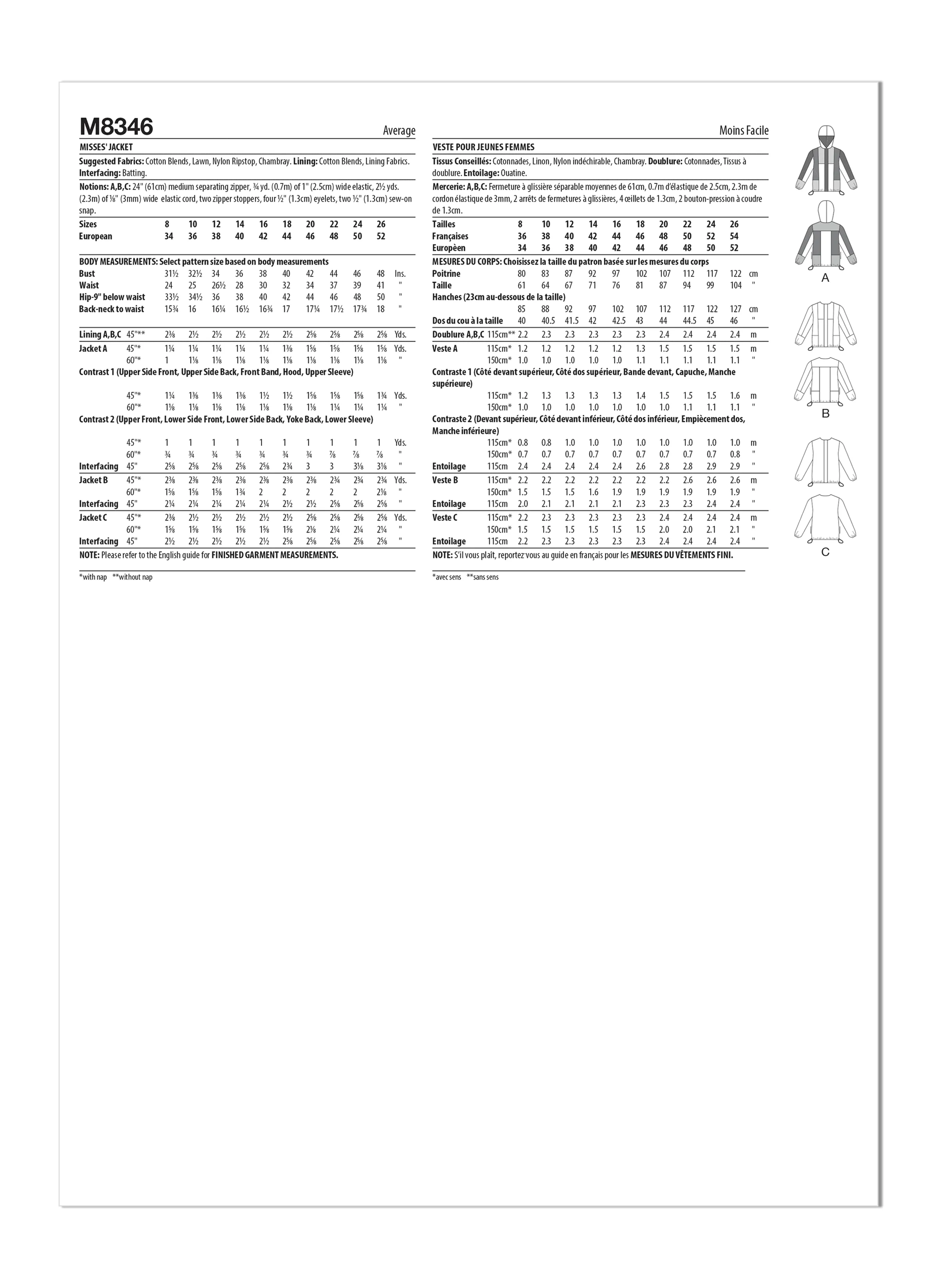 McCall's Sewing Pattern M8346 Misses' Jacket