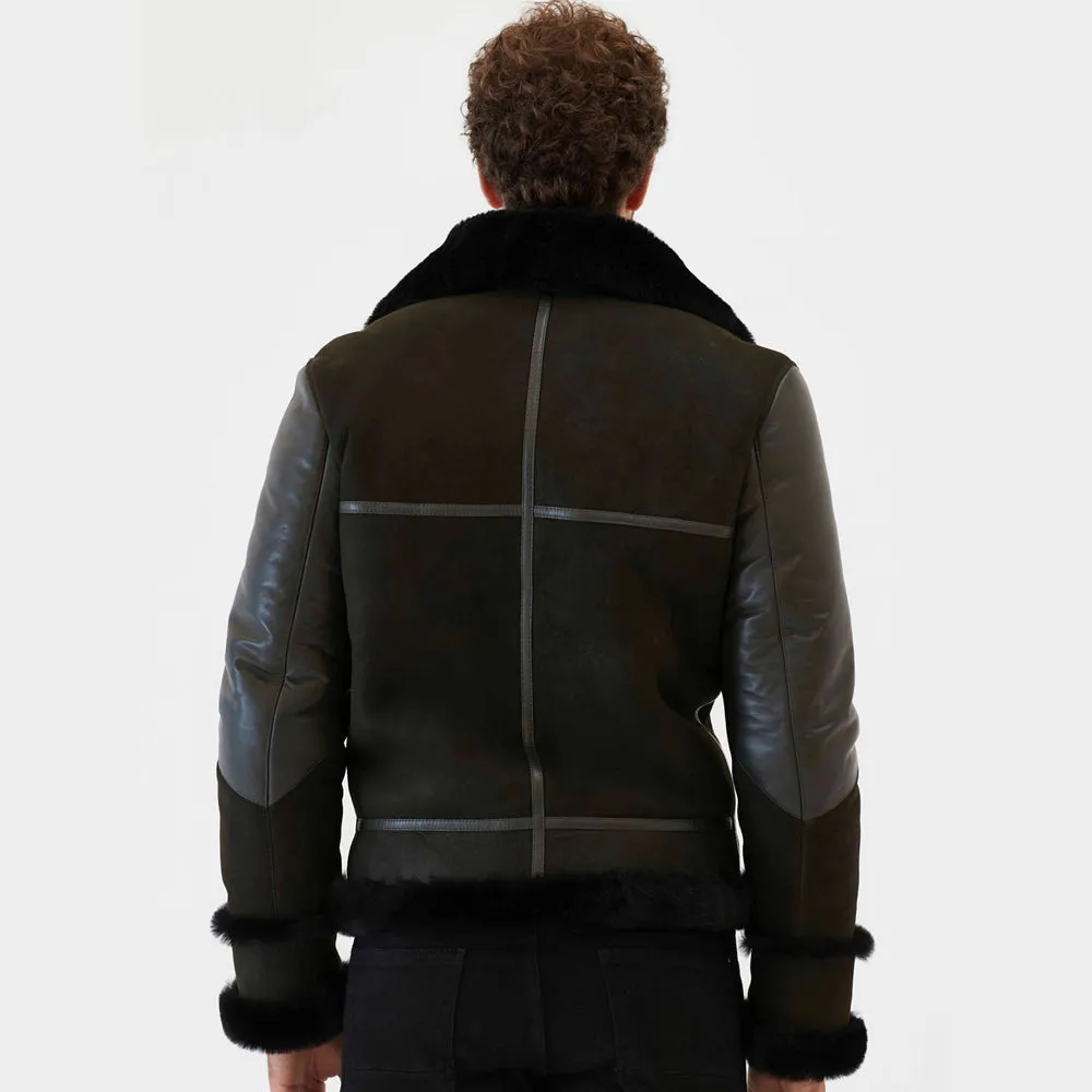 Men Aviator Black Shearling Jacket