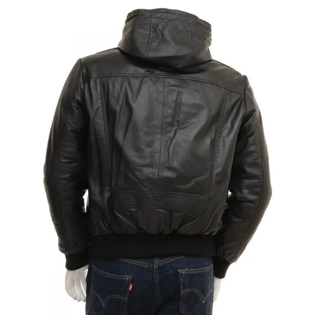 Men Genuine Lambskin Leather Hooded Bomber Jacket