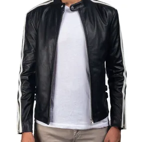 Men's Black Leather Biker Motorcycle Jacket