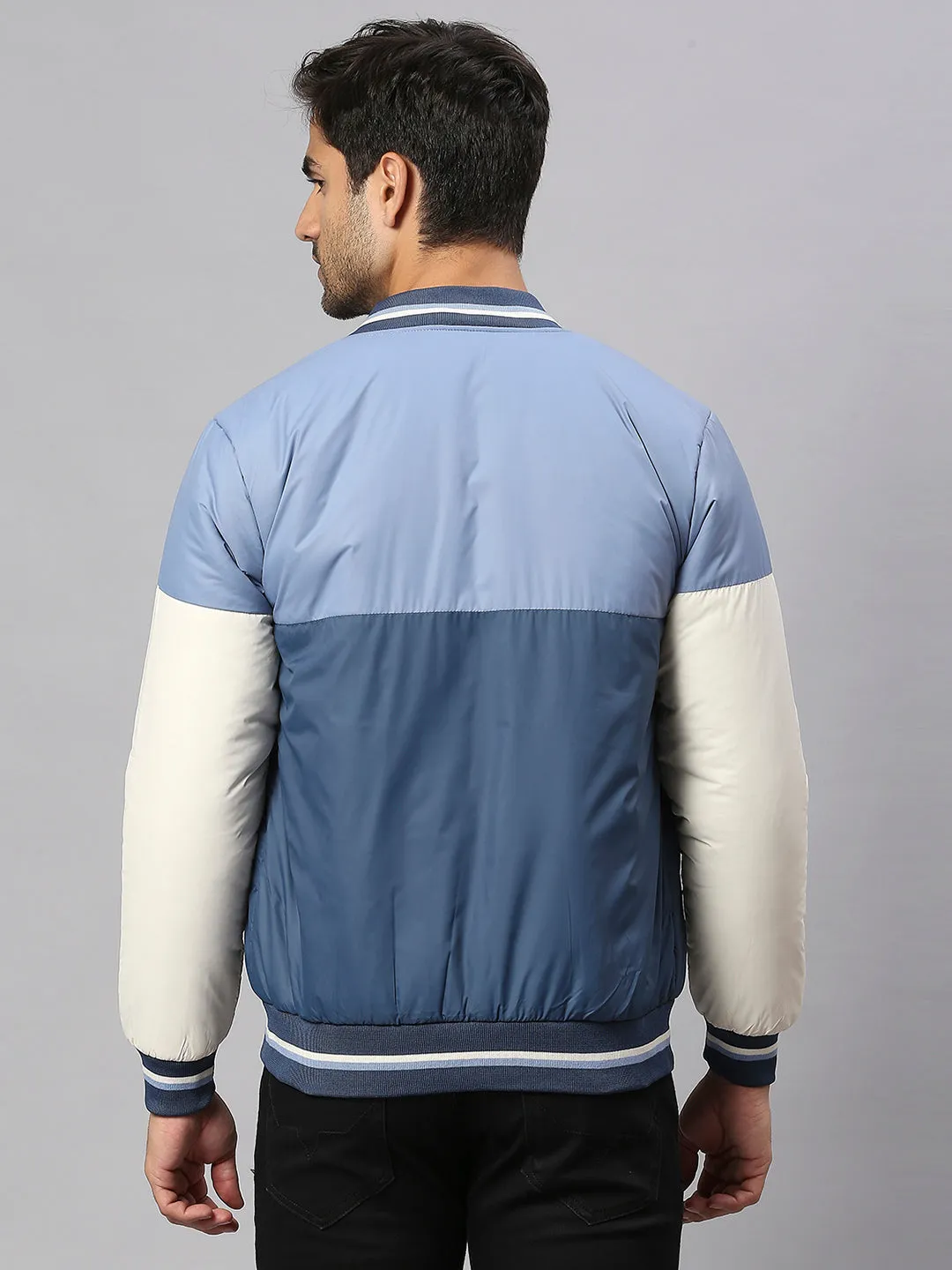 Men's Blue Regular Fit Winterwear Bomber Jacket