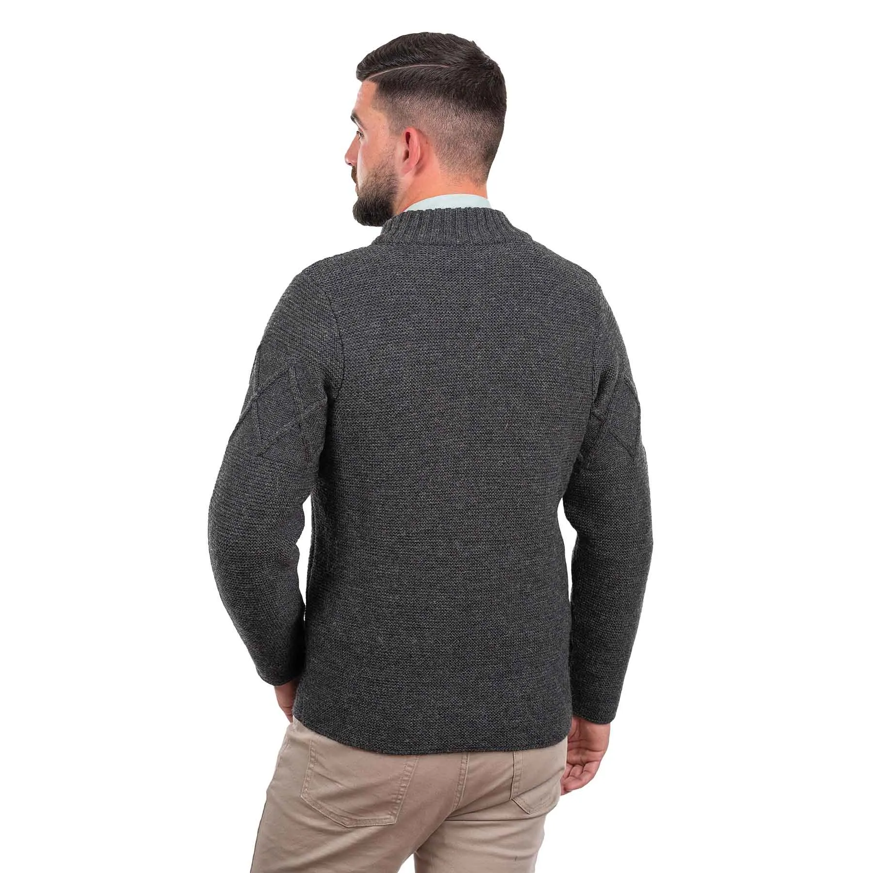 Men's Full Zip Cable Knit Cardigan, Charcoal