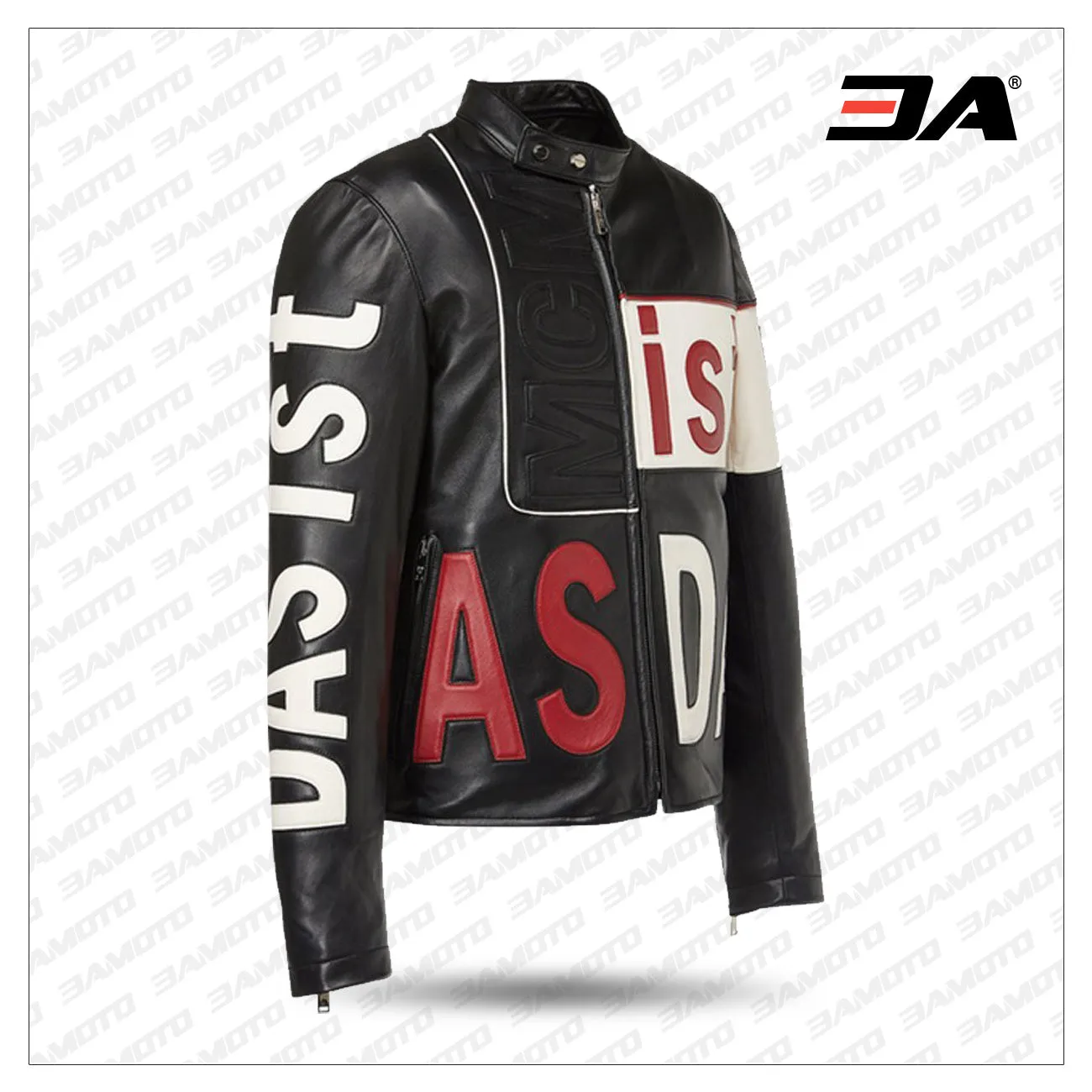 Mens Intarsia Leather Racer Jacket