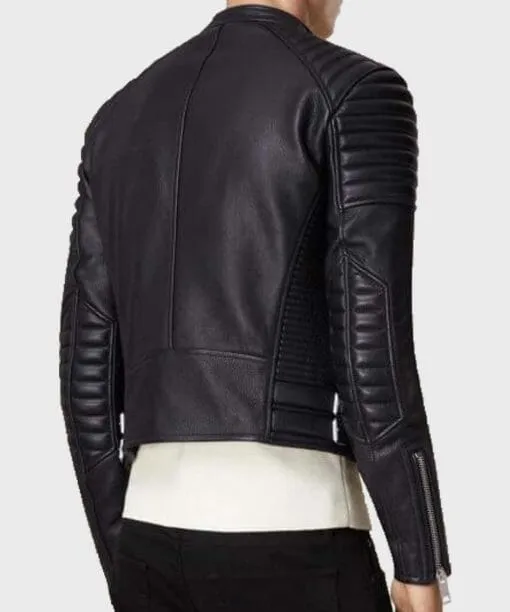 Men's Padded Shoulders Asymmetrical Black Bikers Padded Jacket