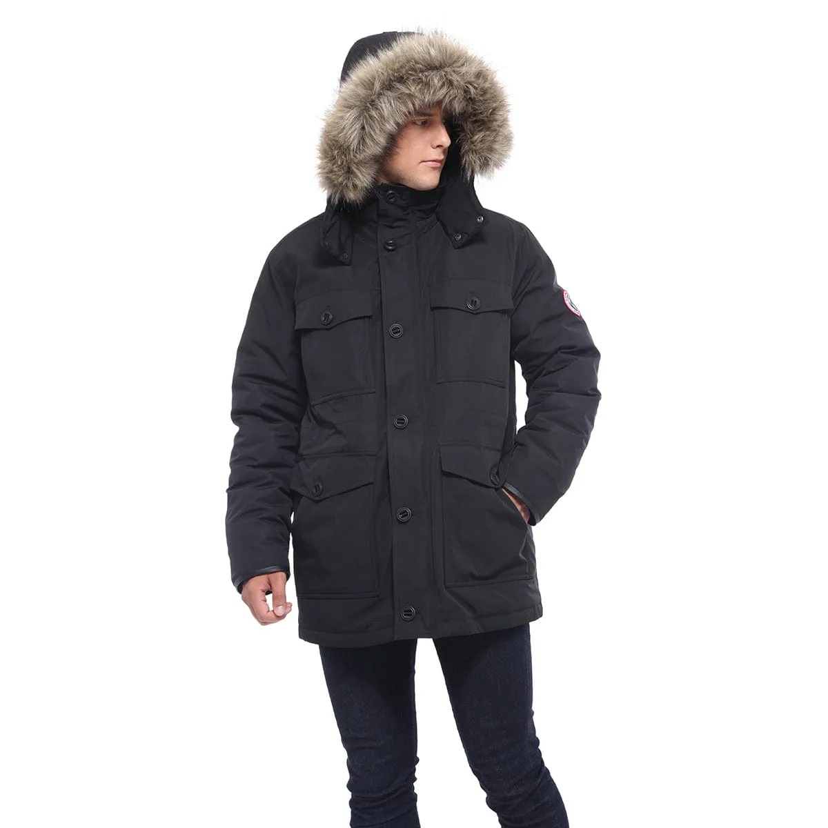 Men's Parka Jacket with Faux Fur Hood