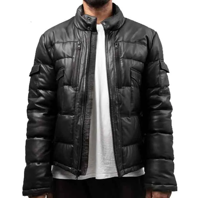 Men's Puffer Leather Jacket