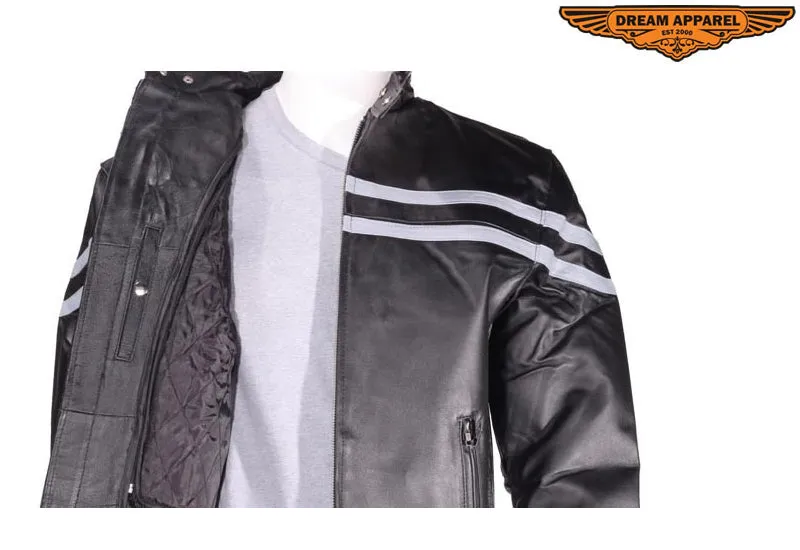 Mens Racer Jacket With Silver Racing Stripes