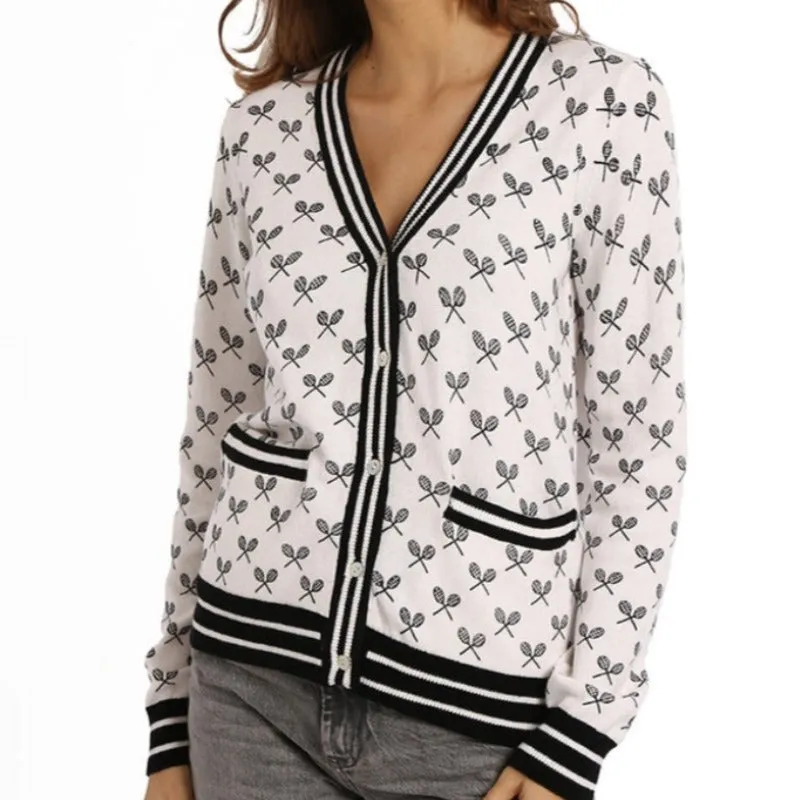 Minnie Rose Cotton Tennis Cardigan - White