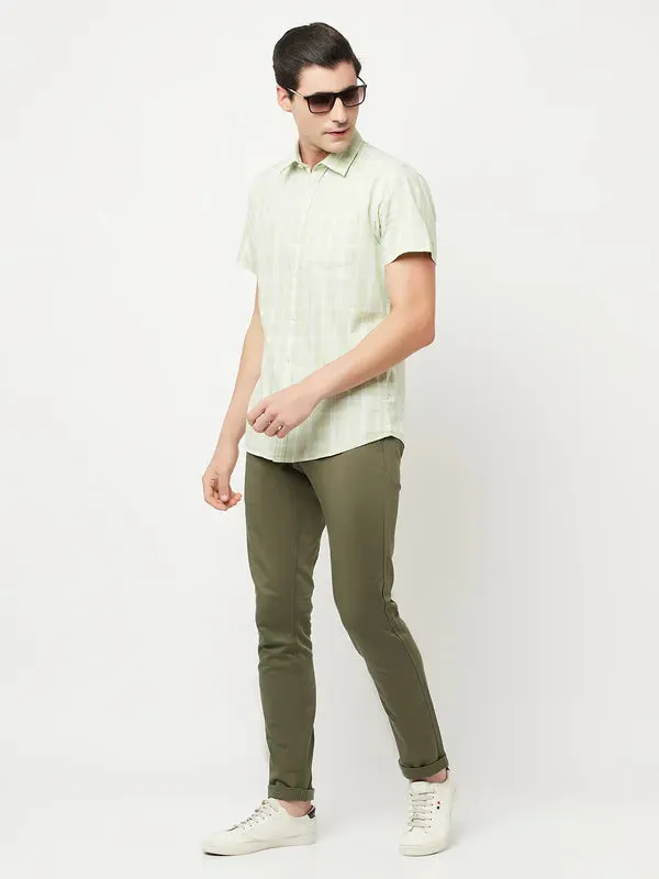 Octave Men Olive Green Cotton Chinos Trousers