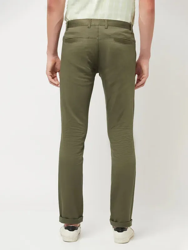 Octave Men Olive Green Cotton Chinos Trousers