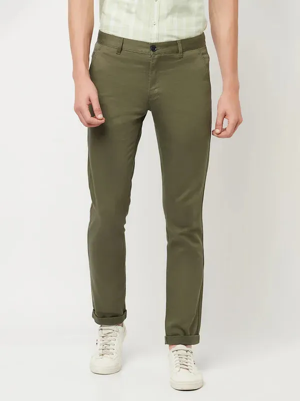 Octave Men Olive Green Cotton Chinos Trousers