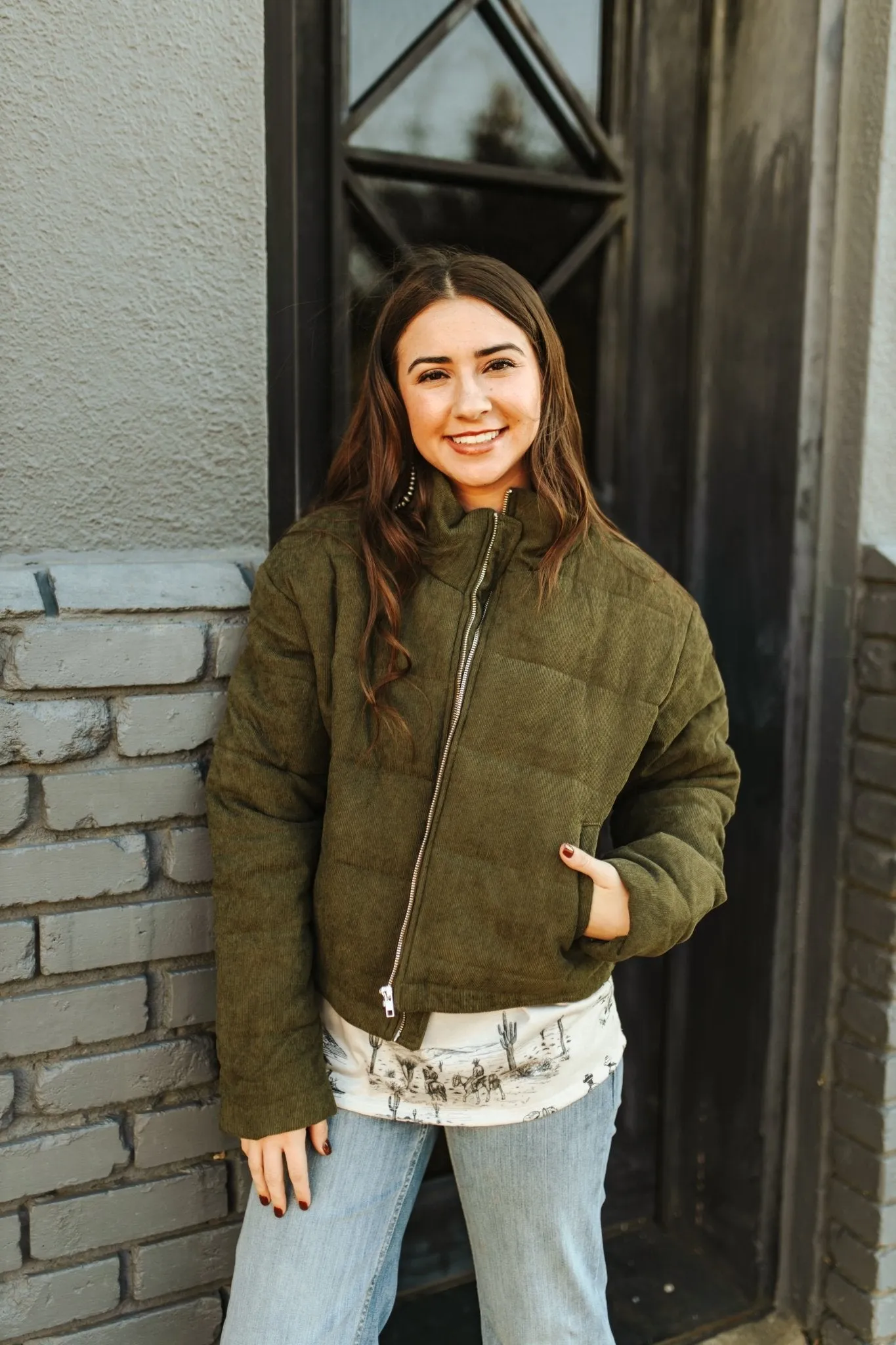 Olive Corduroy Puffer Jacket