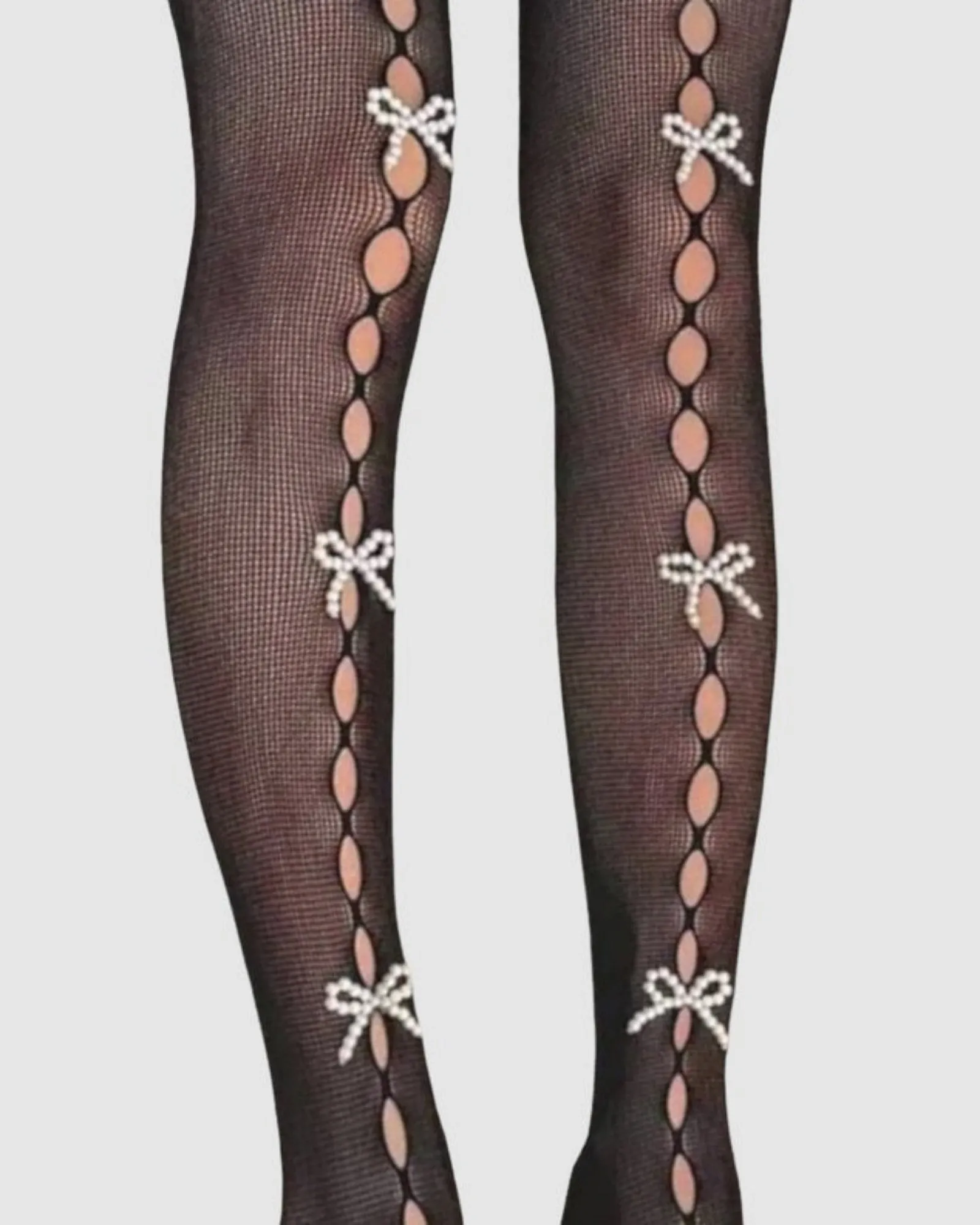 Pearl Bow Peek A Bow Tights - Black