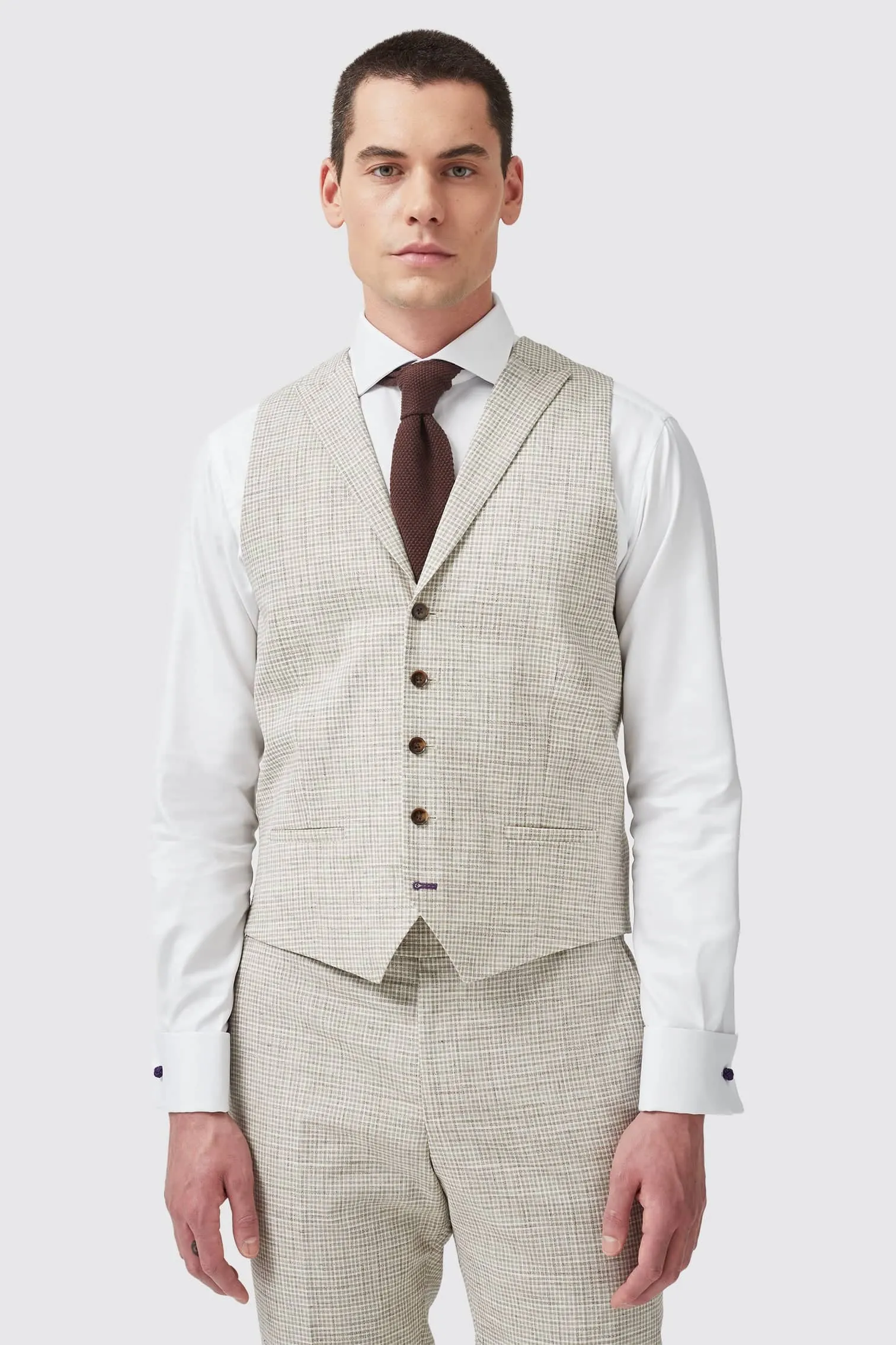 Perrin Slim Fit Neutral Check Wool Waistcoat - ARCHIVE