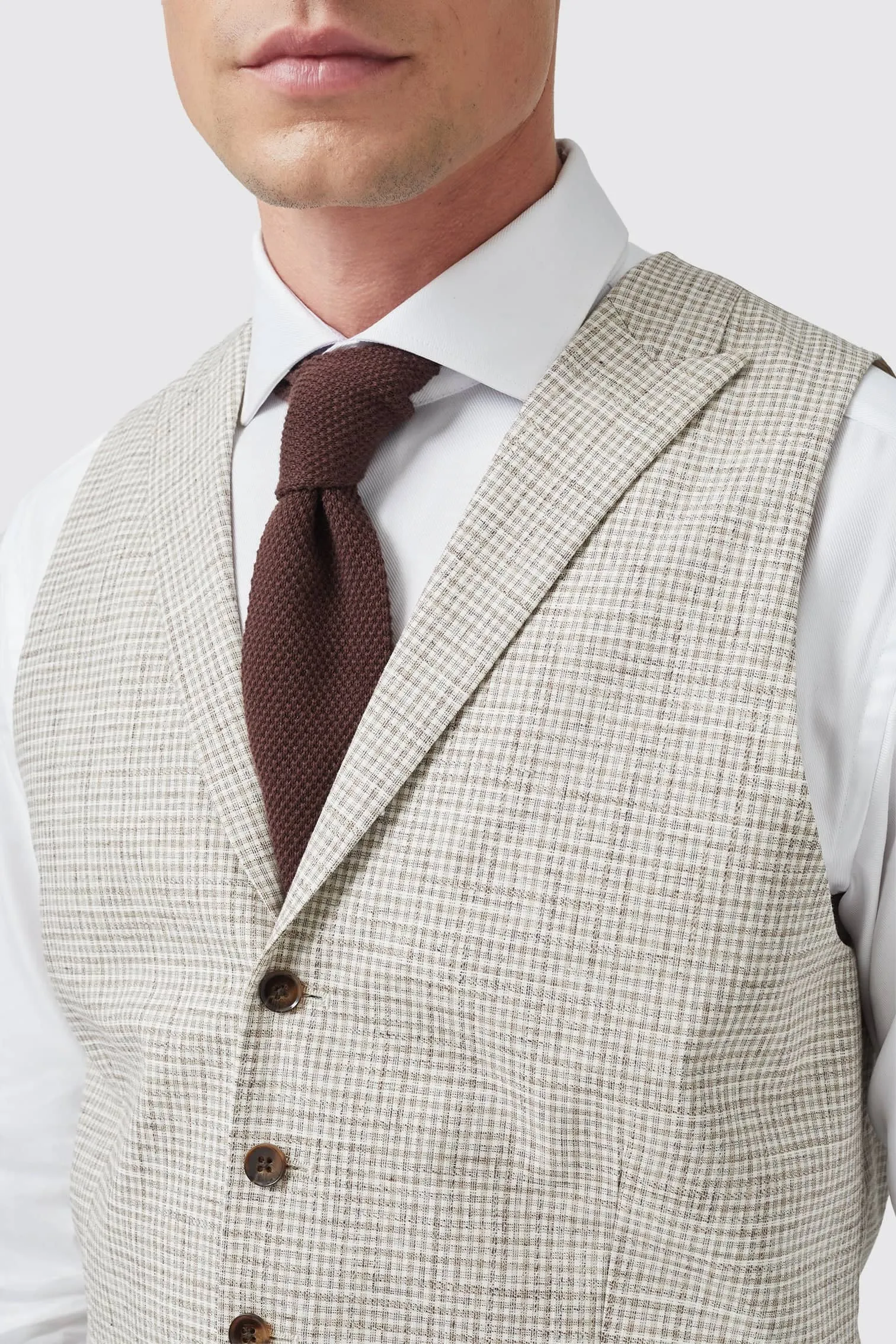 Perrin Slim Fit Neutral Check Wool Waistcoat - ARCHIVE