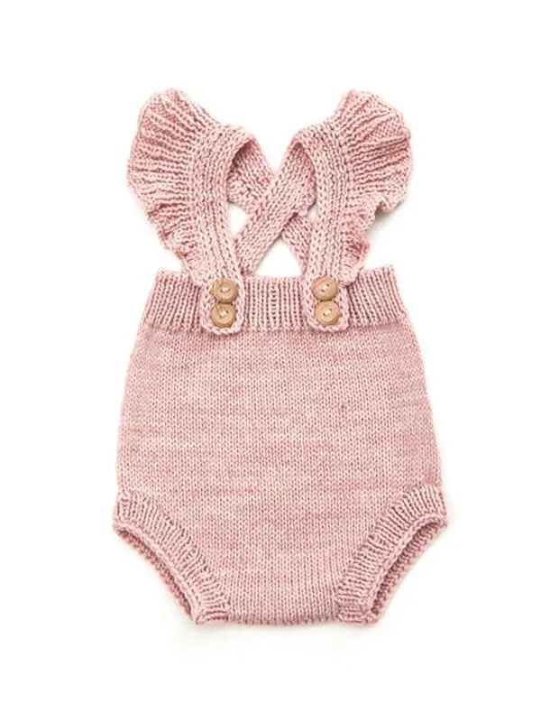 Pink Color Knitted Sleeveless Buttoned Romper for Babies