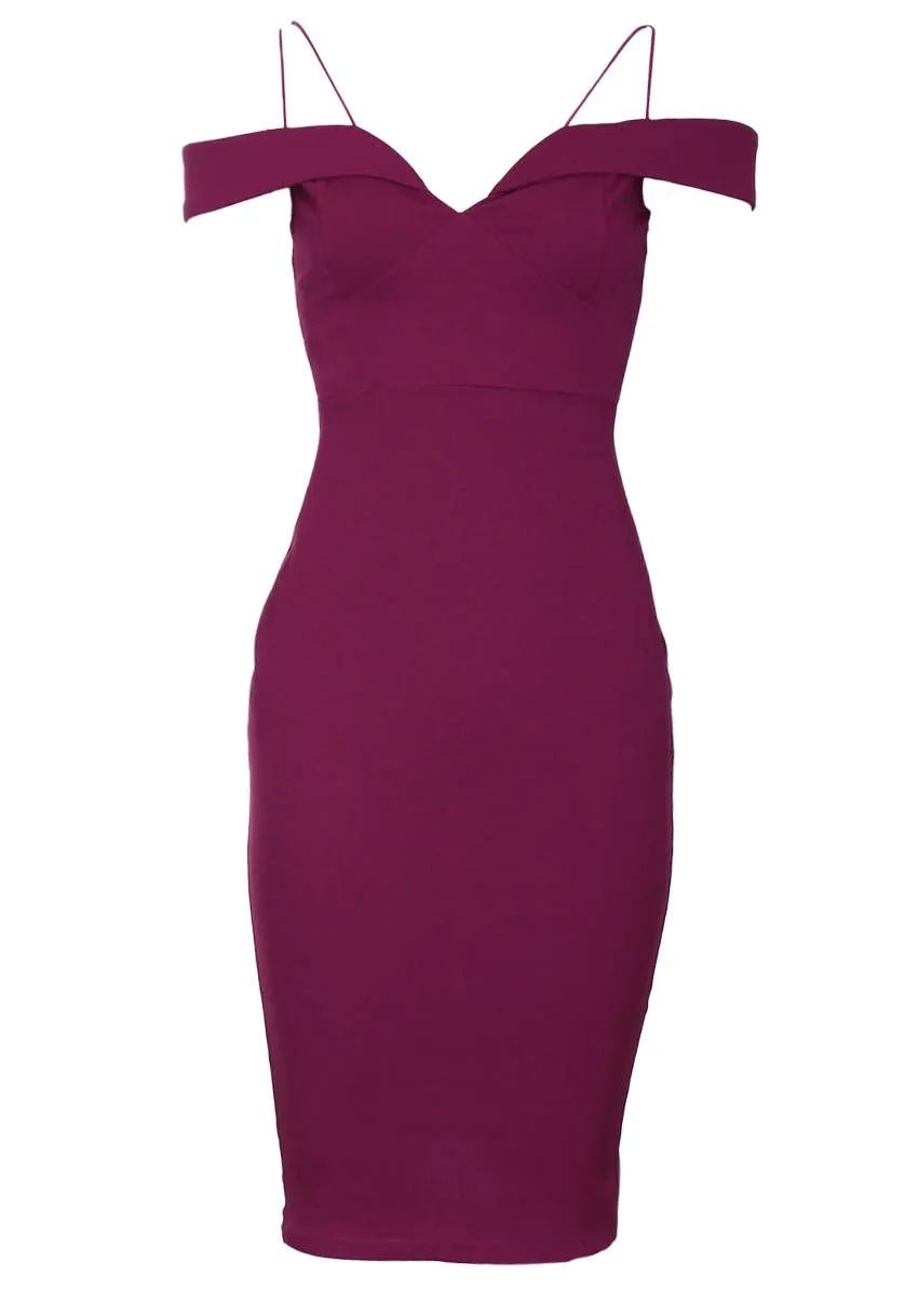 Plum Strappy Off The Shoulder Midi Dress