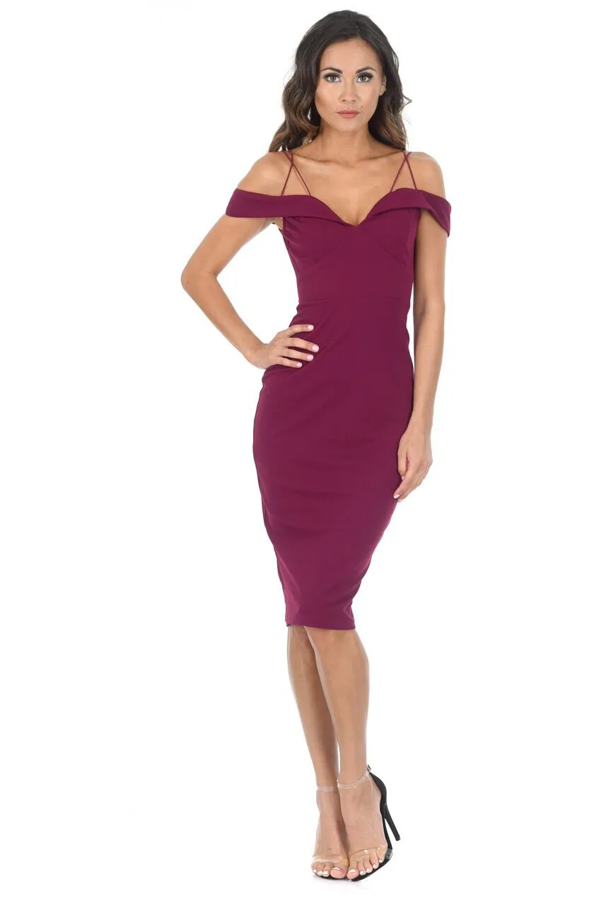 Plum Strappy Off The Shoulder Midi Dress