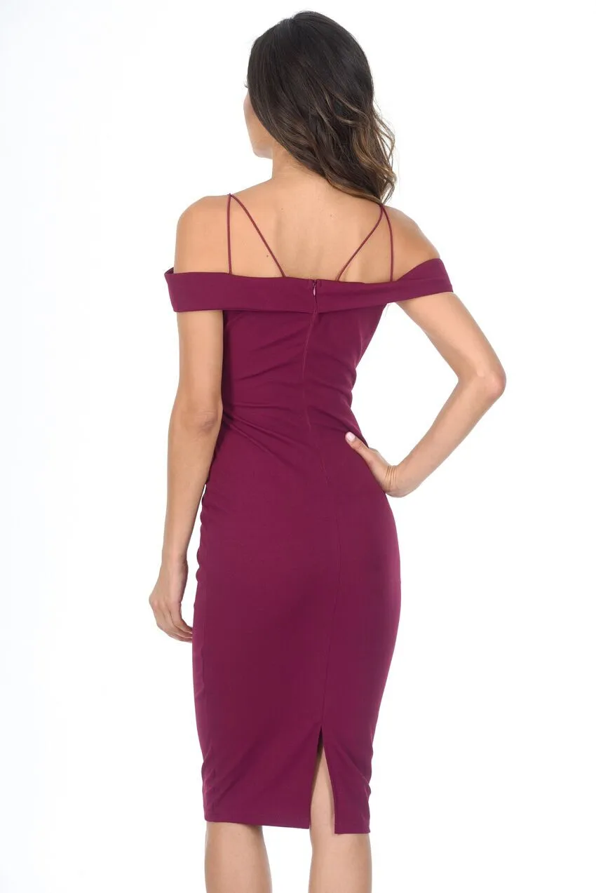 Plum Strappy Off The Shoulder Midi Dress