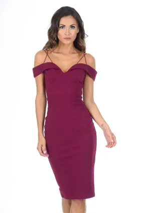 Plum Strappy Off The Shoulder Midi Dress