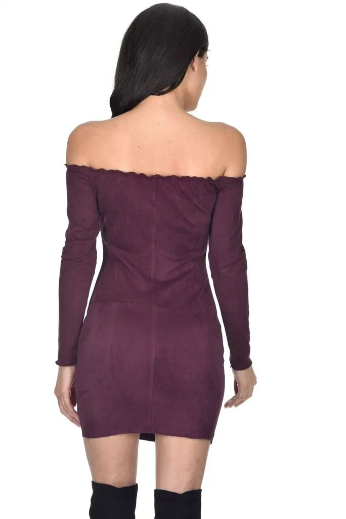 Plum Suede Bodycon Dress