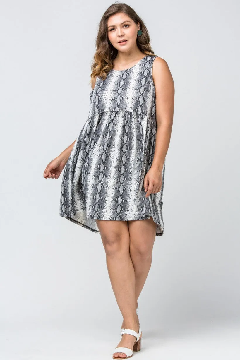 PLUS GREY REPTILE PRINTED TANK DRESS