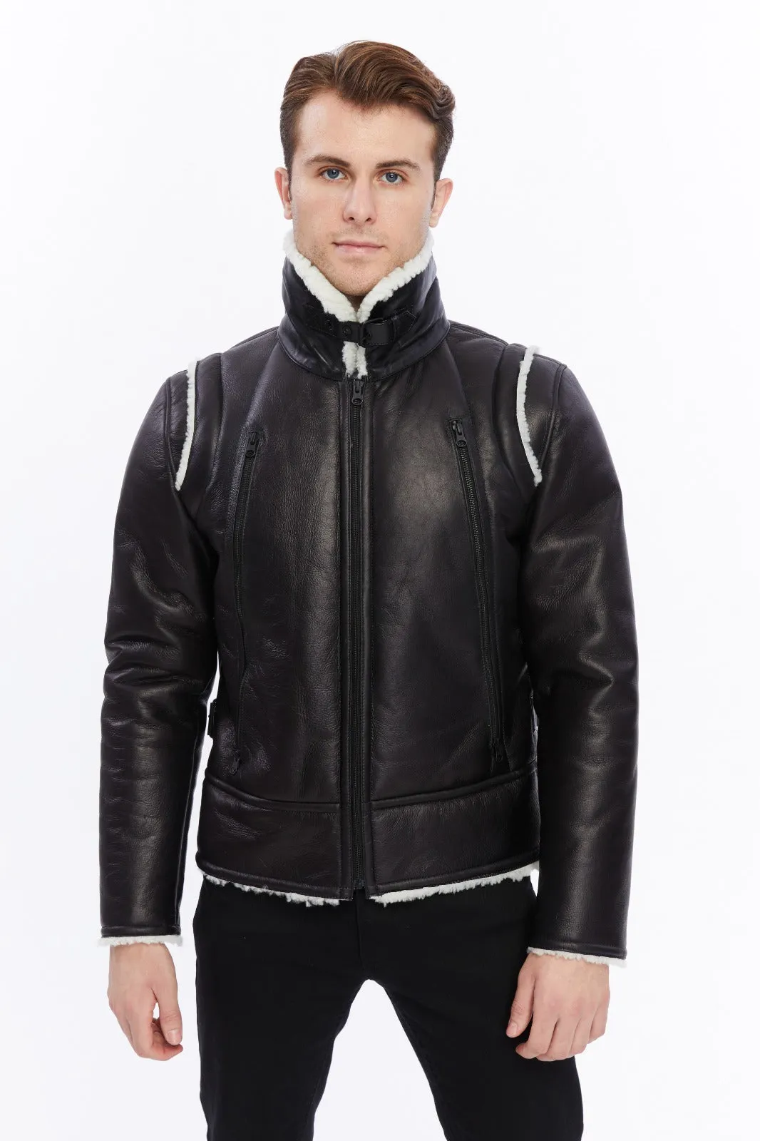 Premium Black Leather Jacket with Sheepskin Interior