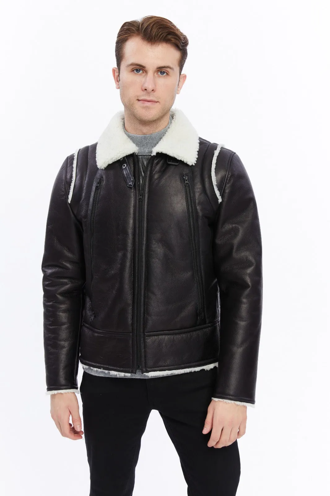 Premium Black Leather Jacket with Sheepskin Interior