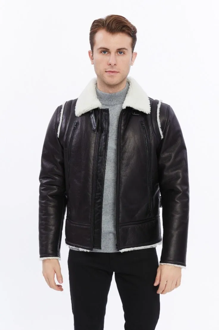 Premium Black Leather Jacket with Sheepskin Interior