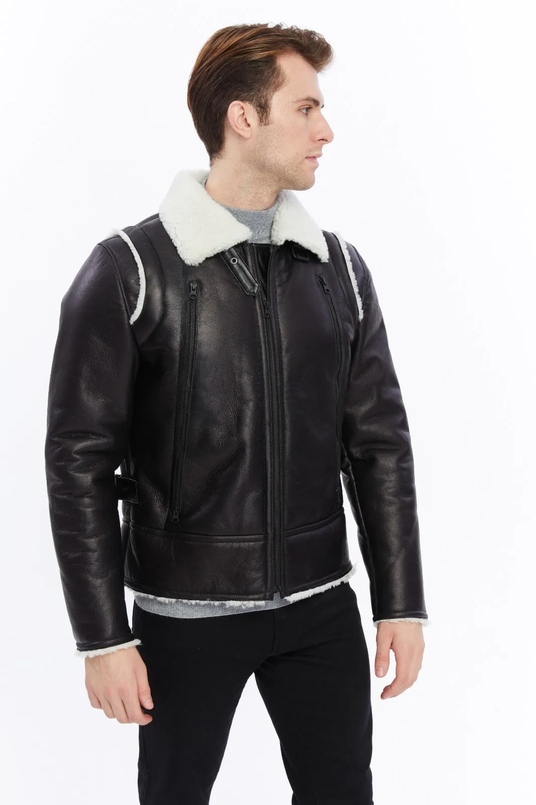 Premium Black Leather Jacket with Sheepskin Interior